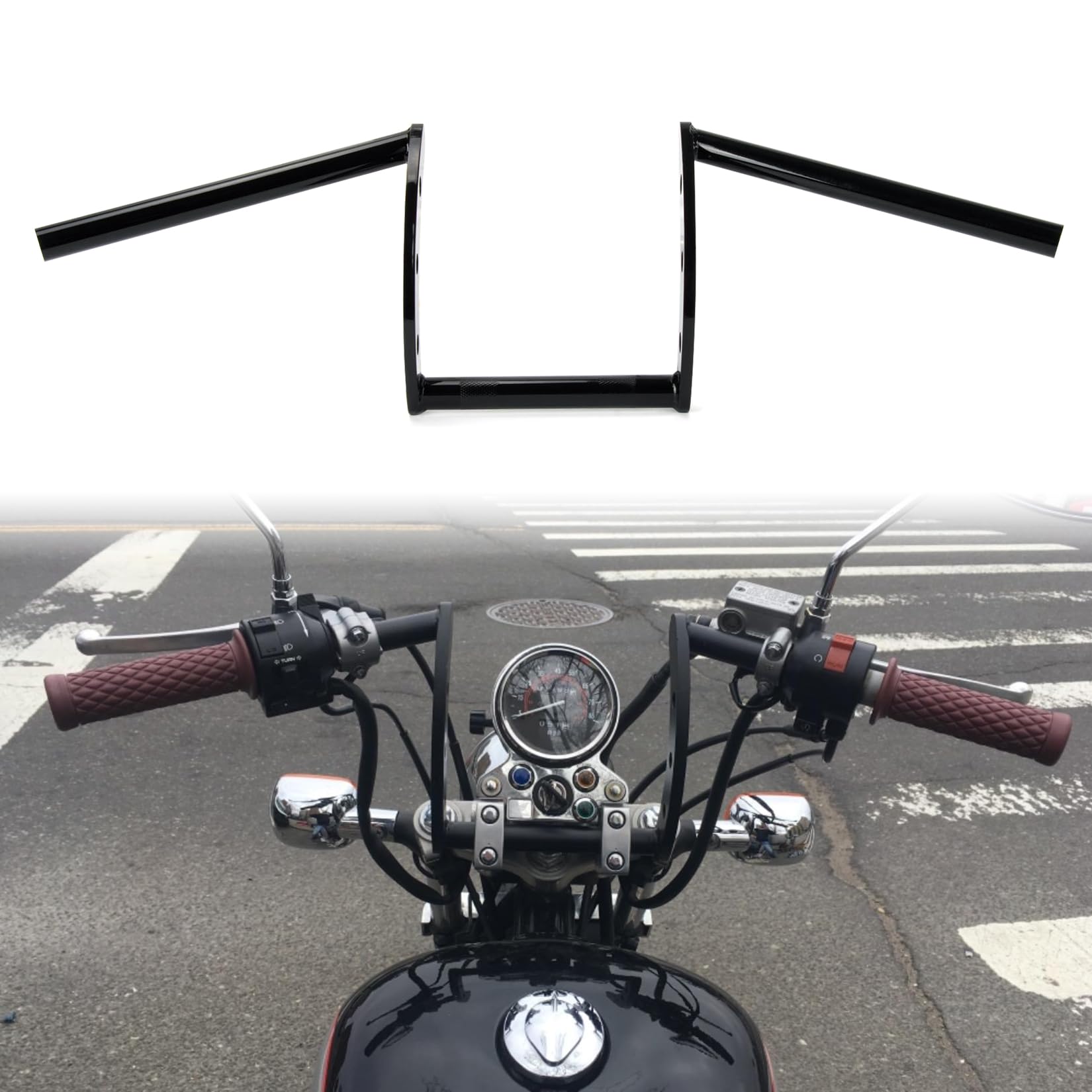 View 1 of 7/8" z bars motorcycle handlebars - PSLER drag bar 22mm handlebar handle for Softail Dyna Sportster Iron 883 Custom Bobber Chopper Cruisers Cafe Racer,Black