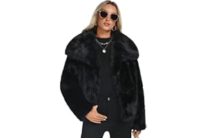 Funlingo Women's Faux Fur Coat Winter Long Sleeve Lapel Cropped Jacket Warm Shaggy Overcoat