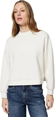 Sweatshirt feminino de manga comprida, com logótipo em letras, corte relaxado, cor branca, M, ISO, M