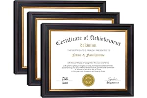DEKWINN 8.5x11 Diploma Frames Certificate Document Frame Set of 3 with Real Glass, Diploma Frame for Wall Gallery or Tabletop display, Black Gold Molding,Without Mat