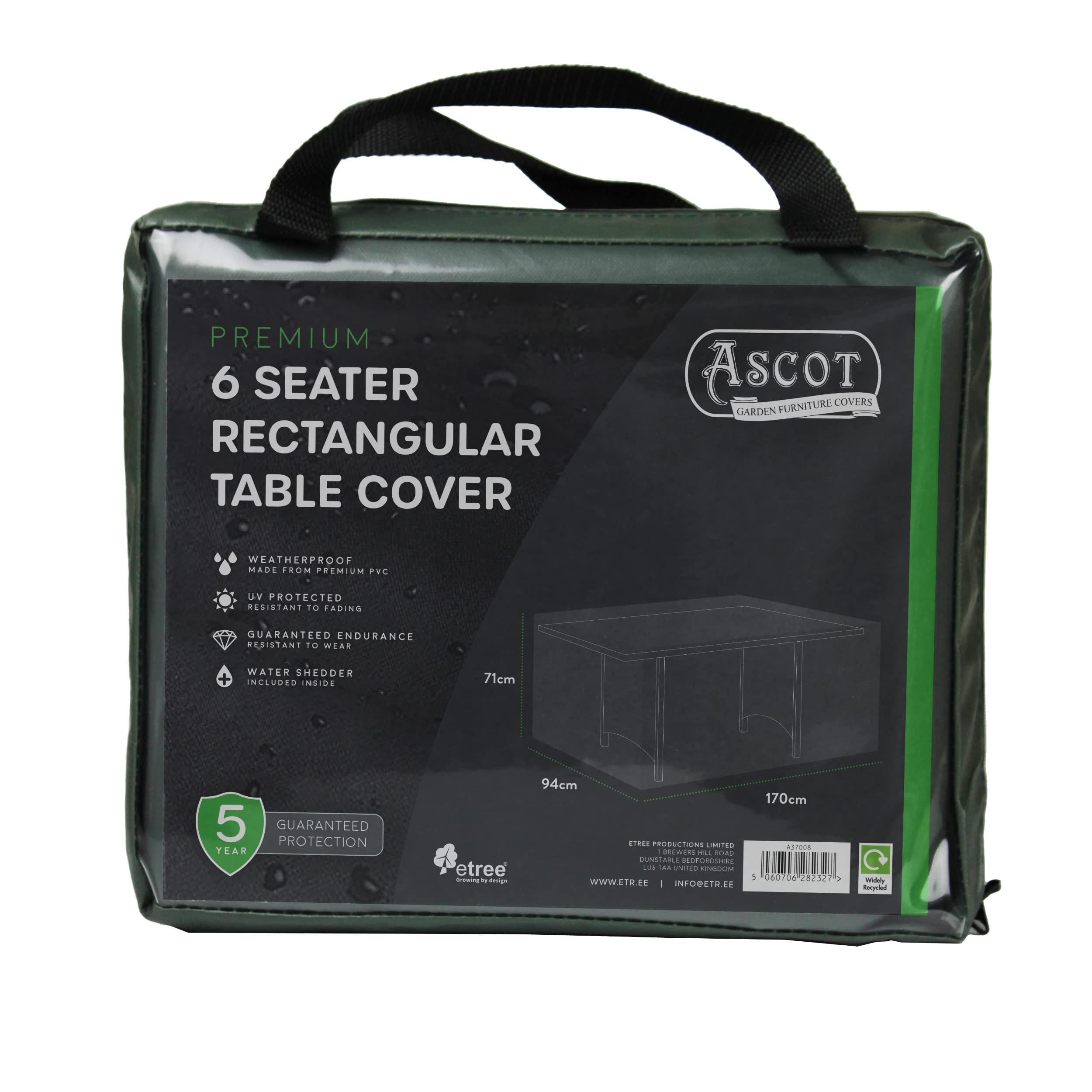 Ascot Premium Rectangular 6 seater table cover - 170 X 94 X 71 (H) cm Garden Green