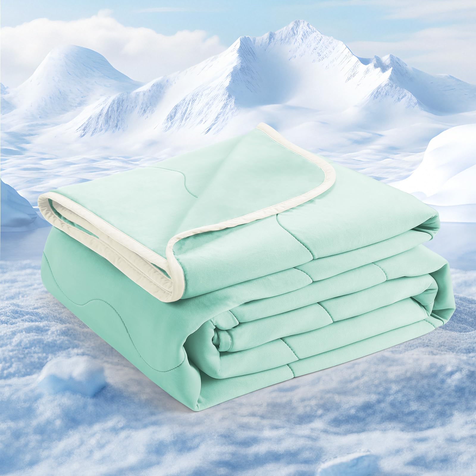 Photo 1 of jiaao Cooling Comforter King Size, Cooling Blanket for Hot Sleepers, Extra Large Breathable Summer Blanket, Silk-Like Cooling Technology for Night Sweats Relief (Green, 106"x90")