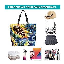 Famame Watercolor Sunflower Canvas Tote Bag Large