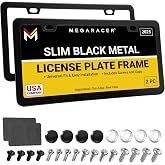 Premium Slim Matte Black License Plate Frames, 2 Pack, Metal Car Tag Holder | Rust-Free Stainless Steel, Rattle-Free, Street Legal, Universal with Screw Caps, Thin Edge, Front &amp; Rear, For Men &amp; Women