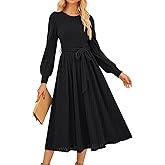 GRACE KARIN Casual Long Sleeve Dress 2025 A Line, Fall Sweater Dresses Ribbed, Crew Neck Midi Dress with Pocket