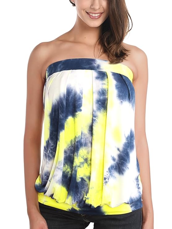 DJT Damen Schulterfrei Rueckenfrei Tops Party Bandeau Schlauchshirt mit Plissee