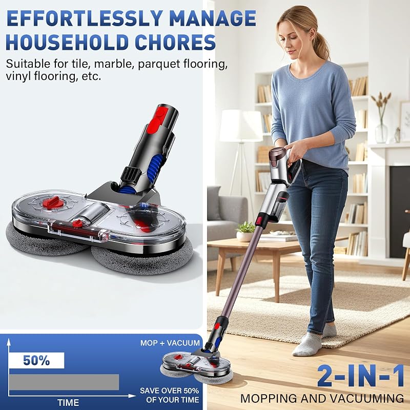 Testa di Mocio Elettrico per Aspirapolvere Dyson V7 V8 V10 V11 V15 Spazzola Lavapavimenti per Dyson con Serbatoio Rimovibile, Contenitore di Riempimento e 8 Panni Lavabili
