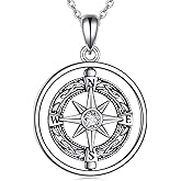 VONALA Compass Necklace for Women 925 Sterling Silver Celtic Compass Pendant Rotatable Jewelry Gifts for Women Men