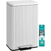 SONGMICS Trash Can, 13 Gallon (50 L), Stainless Steel, with Lid, Pedal | Garbage Can for Kitchen, with Soft Close, Removable Inner Bucket, 15 Trash Bags (Code K) Included, Cloud White ULTB586WZ01