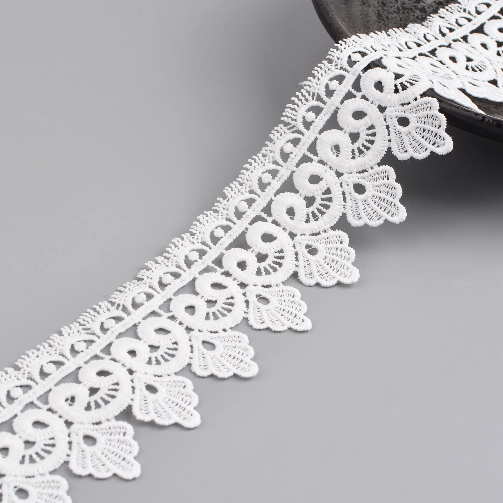URROMA White Lace Trim, 5 yards Venice Lace Ribbon Embroidery Lace Trim Floral Craft Lace for Sewing DIY Crafts for Home Decor, 1.96in