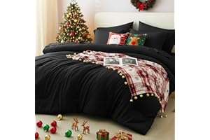 CozyLux Queen Comforter Set Black, 7 Pieces Bed in a Bag Soft Bedding Comforter Set with Sheets, All Season Boho 7PC Bed Sets with Comforter, Fitted Sheets, Flat Sheets, Pillow Shams and Pillowcases