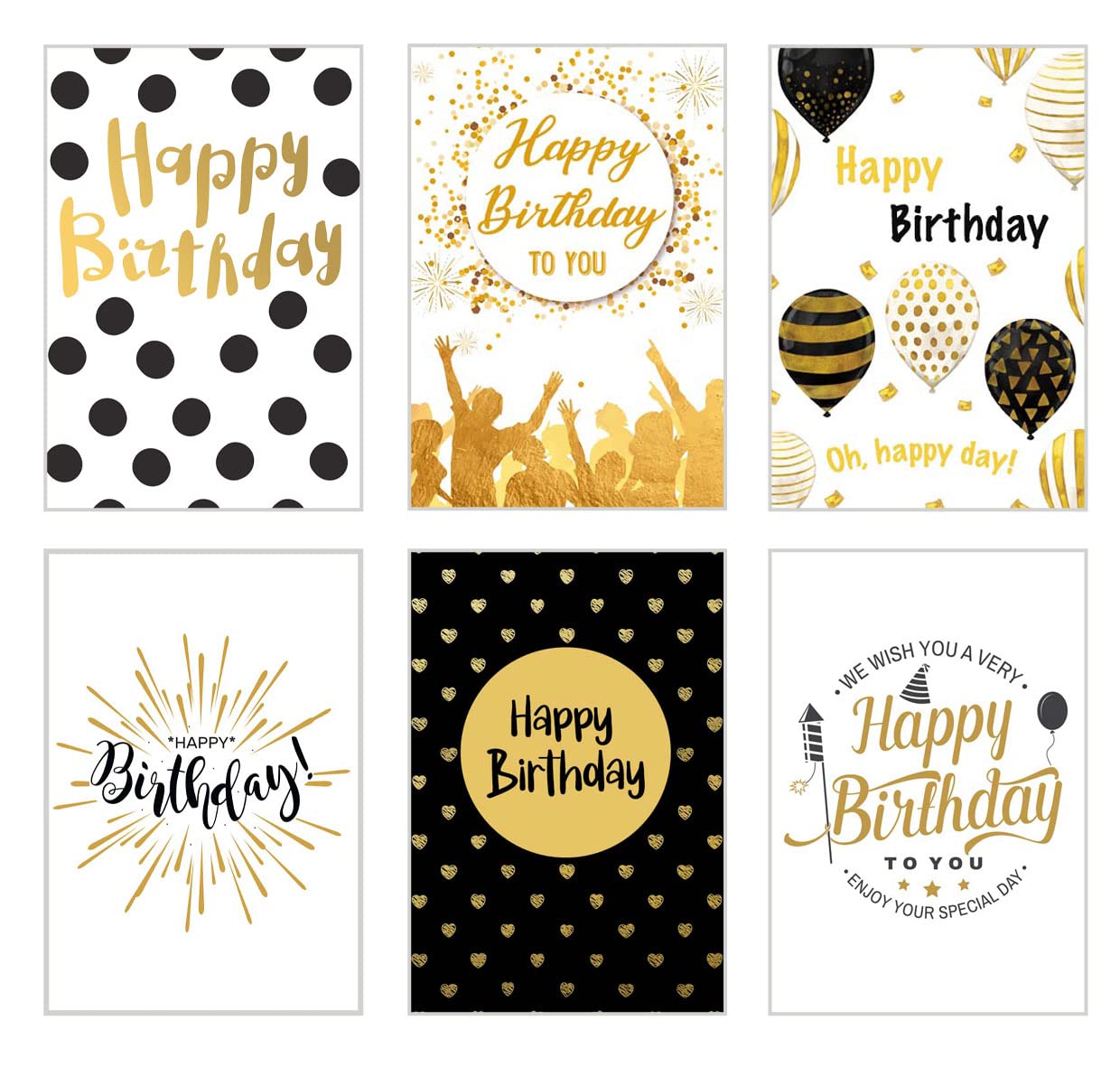 Edition Seidel Set of 6 Premium Birthday Cards with Gold Embossing and Envelopes Happy Birthday Card Greeting Card for Man Woman Gold Sayings