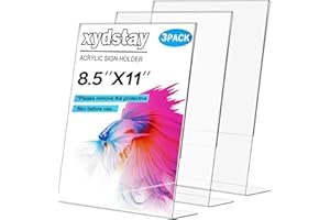 xydstay 3 pack 8.5x11 Acrylic Sign Holder for Picture Frames, L Shape Clear Plastic, Plastic Sign Holder,Menu Holder, Unbreakable Table Sign Holder for Restaurant, Office, School, Store and Home Use