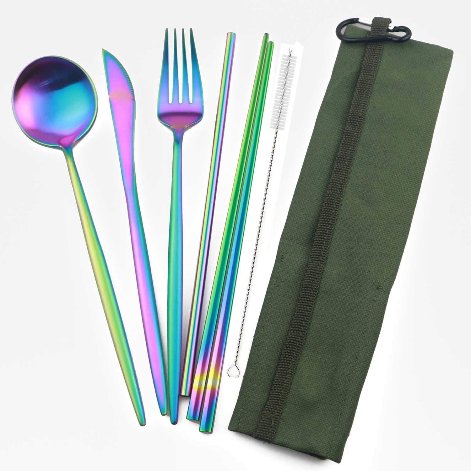 2x Reise Besteckset Kunststoff - Wiederverwendbar Camping Geschirr