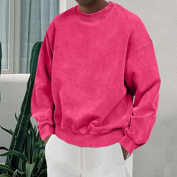 TOIPKT CREWNECK SHIRT FOR MEN LONG SLEEVE OVERSIZED PULLOVER SWEATSHIRT PRINTED MENS UNDERSHIRTS PINK