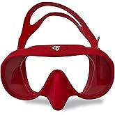 Scuba Network Spartacus Frameless Dive Mask, Ultra-Clear Low-Iron Glass, Wide View, Low Volume, 100% Silicone Skirt, Red