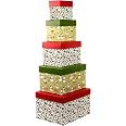 Set of 5 Nested Christmas Boxes - Assorted Sizes and Designs (Assortment 2) (Red & Green)