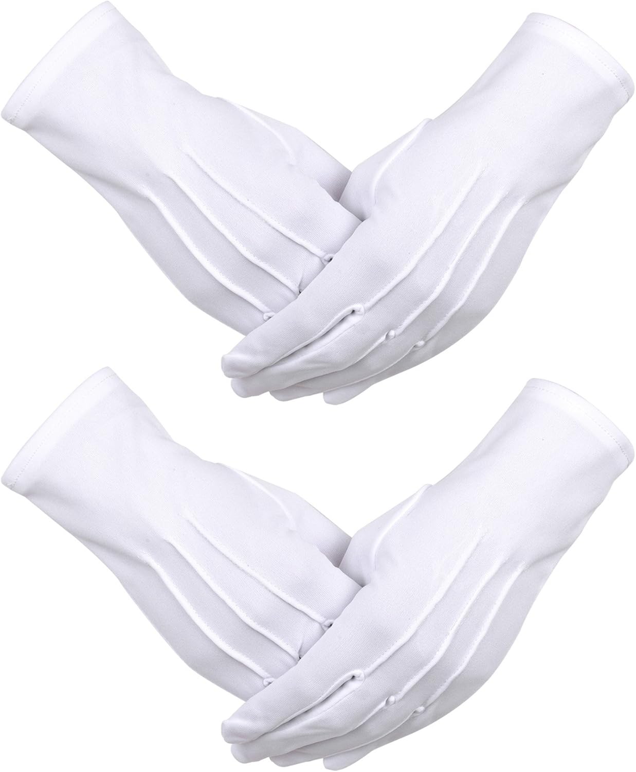 Sumind 2 Pairs White Nylon Gloves with Snap Closure for Police Formal Tuxedo Honor