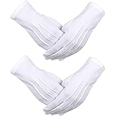 2 Pairs White Nylon Gloves with Snap Closure for Police Formal Tuxedo Honor Guard Costume Parade Gloves, 9.05 Inches