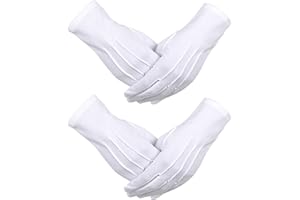 2 Pairs White Nylon Gloves with Snap Closure for Police Formal Tuxedo Honor Guard Costume Parade Gloves, 9.05 Inches