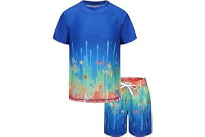 LOLLISY Boys Rash Guard Swimsuits Set for Boys 2 Piece Short Sleeve Swim Shirts Quick Dry Bathing Suits with Trunks
