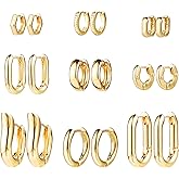 HILXURY Gold Chunky Hoop Earrings Set for Women, 14K Gold Plated Twisted Huggie Hoop Earring Hypoallergenic, Thick Open Hoops Set Lightweight