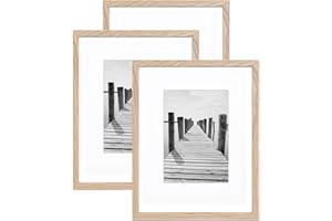 KTKDE MDF Wood Picture Frame 11x14 with Mat for 8x10 Natural Photo Frames Set of3 HD Tempered Glass Frames Wall Mounting Horizontal or Vertical Display Home Decor for Ideal Gifts