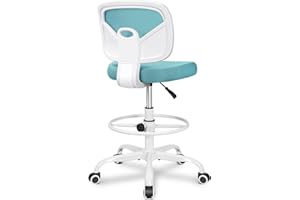 Primy Office Drafting Chair Armless, Tall Office Desk Chair Adjustable Height and Footring, Low-Back Ergonomic Standing Desk Chair Mesh Rolling Tall Chair for Art Room, Office or Home(Teal)