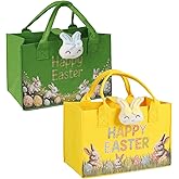 ysmile 2 Pack Easter Bag for Kids Empty Egg Hunt Basket with Handle Bunny Gift Bags Reusable Buckets Party Rabbit Treat Bag