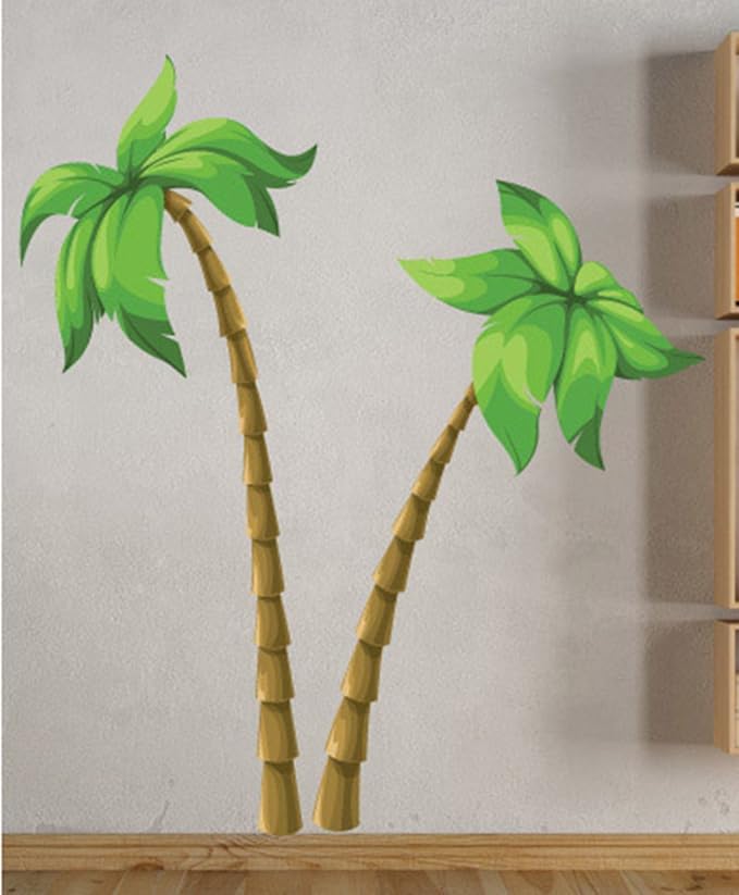 Palm Tree Wall Decals Stickers UScolor005, Green w/ Brown, 36 Inches