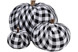 WINLYN Package of 3 Assorted Burlap Pumpkins Fabric Pumpkins Buffalo Plaid Pumpkins Gingham Fabric Pumpkins Fall Thanksgiving Halloween Seasonal Holiday Farmhouse Tabletop Decoration