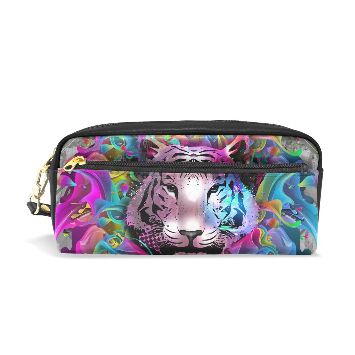 ISAOA Large Capacity Pencil Case and PU Leather Pen Bag Color Tiger Zipper Stationery Supplies Pencil Pouch Comestic Makeup Bag for Girls and Boys