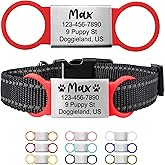 Custom Slide On Pet Tag ID, Fancy Silent Dogs &amp; Cats Personalized No Jingle Engraved Identification Name &amp; Phone Charm for Collar &amp; Harnesses, No Noise for Puppies, Kitties, Horses &amp; Animals