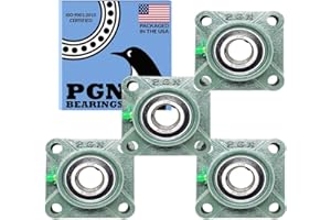 PGN BEARINGS PGN UCF205-16 Pillow Block Bearing - Pack of 4 Square Flange Mounted Pillow Block Bearings - Chrome Steel Bearings with 1" Bore - Self Alignment