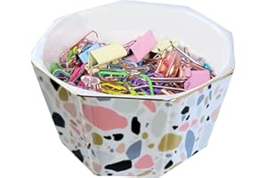 LEAZUL Ceramic Paper Clip Holder With Gold Line Geometric Terrazzo Marble Paper Clip Dispenser for Desk Cute Paper Clip Organizer Office Binder Clip Holder Gift for Office Pink