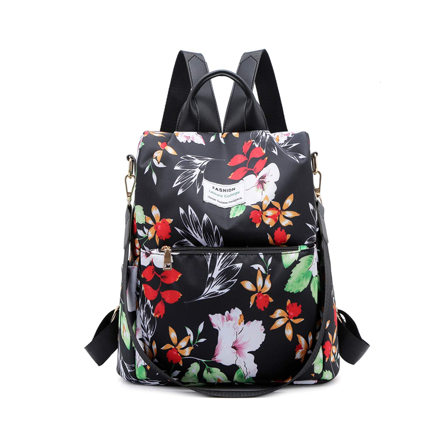 FANDARE Women Backpack Anti-Theft Handbag Girls School Shoulder Bag Casual Daypacks Lightweight Rucksack for Outdoor Travel School Campus Shopping Waterproof Nylon Black Flowers