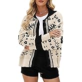 yoeasy Womens Floral Cardigan Sweater Color Block Open Front Long Sleeve Button Down Knit Loose Short Cardigan Sweaters