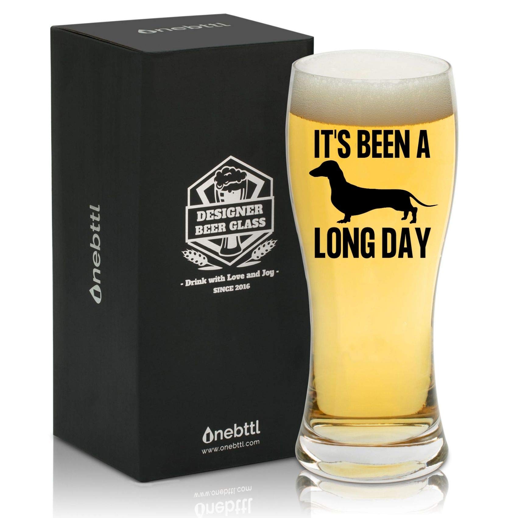 Dachshund Gifts for Women Men, Funny Beer Glass for Sausage Wiener Dog Lover, Owner, Onebttl 450 ml Beer Glass, It's Been A Long Day