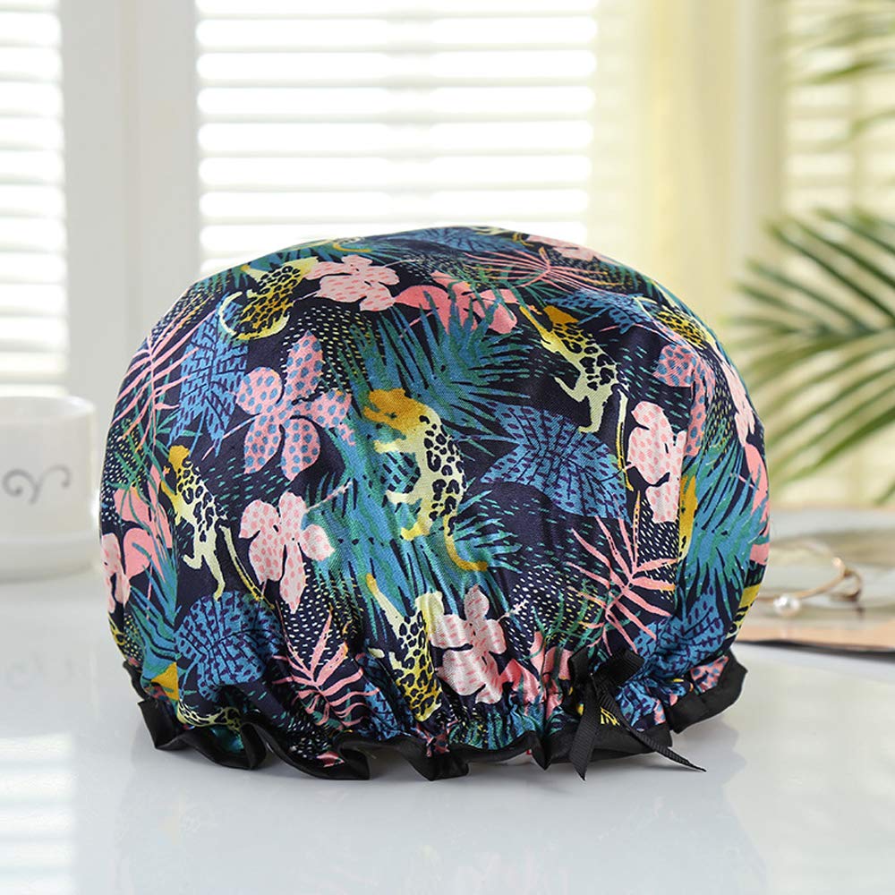 3PACK Shower Cap for Women, Reusable Bath Hair Cap with Waterproof Double Layers Design, Stylish Printed Shower Hat with Elastic Band, Suitable for Different Hair Lengths and Head Circumference : Beauty