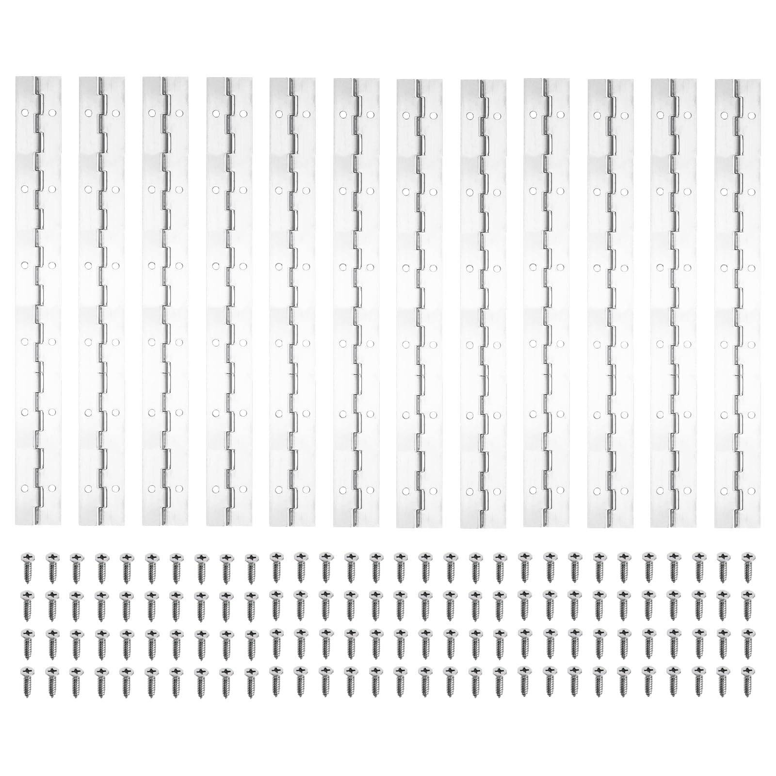 PATIKIL 12x1.2 Inch Piano Hinge,12 Pcs 304 Stainless Steel Continuous Hinge with Holes for Piano Gate Door Wooden Storage Box Cabinet Boat,Silver