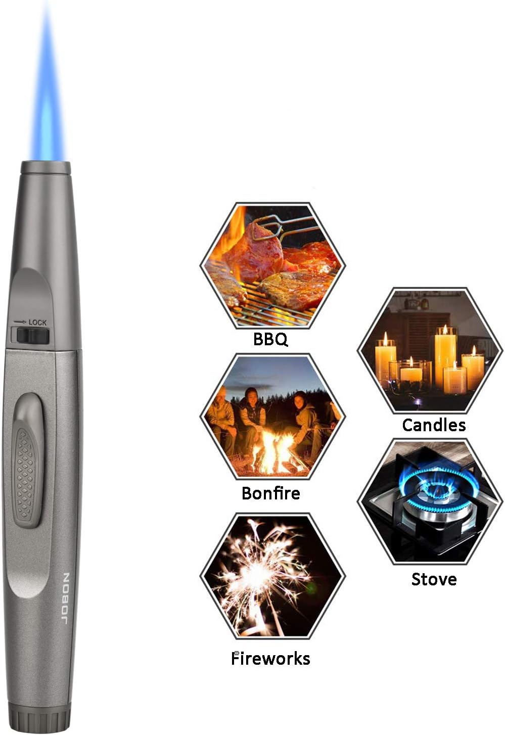 TOPKAY Torch Lighter, Candle Lighter, Multipurpose Windproof Jet Flame Butane Refillable Torch Lighter for Fire Starter, Grill, BBQ, Camping with a Gift Box (Empty Gas)