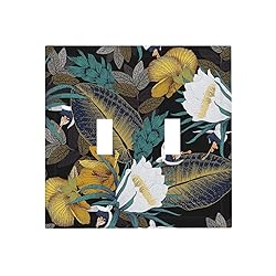 Vintage Floral Black Yellow Leaf White Flower