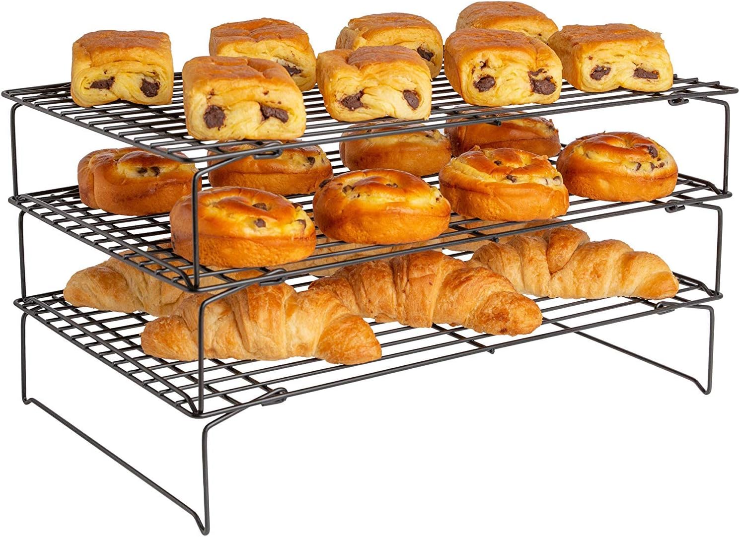 TopBaking™ 3 Tier Stackable Cooling Rack ☆ Non Stick Oven Safe & Heat Resistant ☆ Use with Baking Tray for Cakes Biscuits & Bread