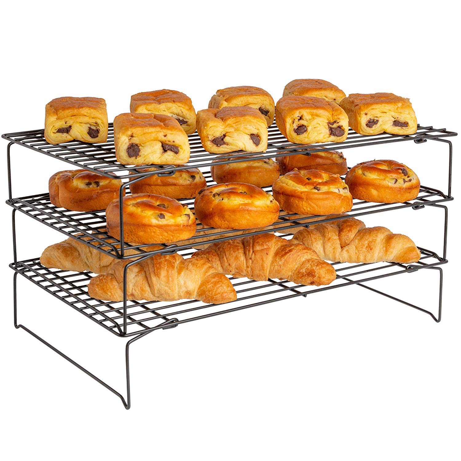 TopBaking™ 3 Tier Stackable Cooling Rack ☆ Non Stick Oven Safe & Heat Resistant ☆ Use with Baking Tray for Cakes, Biscuits & Bread.