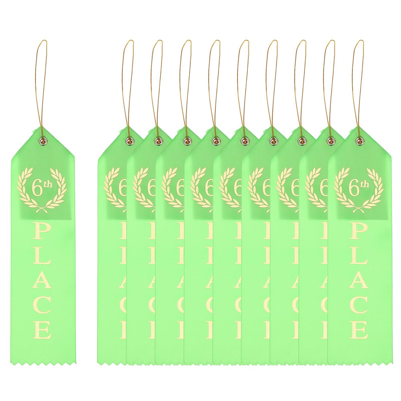PATIKIL Award Ribbons, 10 Pcs 6th Winner Ribbons with Even Card and Rope Achievement Ribbons for Competition Sport Even, Green