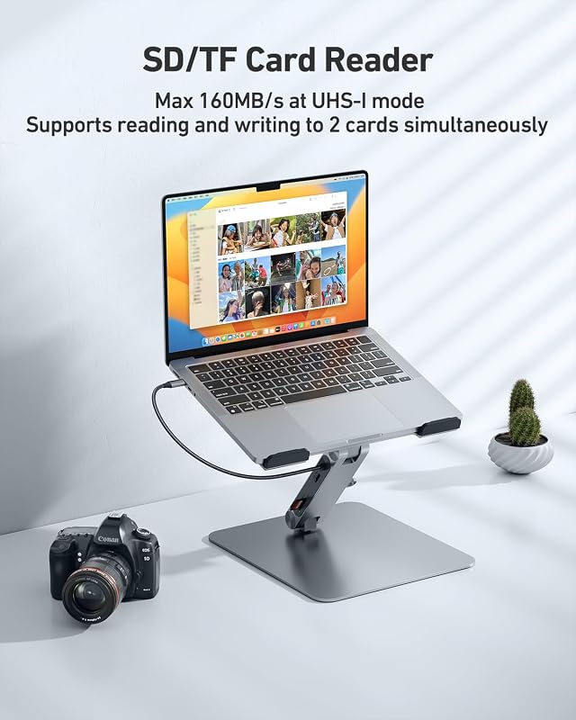 Laptop Ständer mit 7-in-1 USB C Dockingstation – HDMI (4K@60Hz), 1×SD& 1×Micro SD Kartenleser, 100W Power Delivery, 10Gbps (1×USB-C & 2×USB-A 3.2) – Für MacBook Pro/Air iPad Pro XPS & ThinkPad