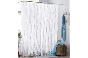 REISEN White Ruffle Shower Curtain Fabric/Cloth Farmhouse Bathroom Sheer Shower Curtain, 72in Long