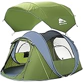 4 Person Easy Pop Up Tent, Automatic Setup, Waterproof, 2 Doors-Instant Family Tents for Camping, Hiking & Traveling, 9.5’X6.6’X52''