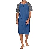 Ekouaer Sleepwear Men's Nightshirt Short Sleeve Pajamas Comfy Big & Tall Henley Sleep Shirt M-XXXL