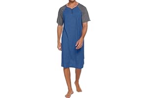 Ekouaer Sleepwear Men's Nightshirt Short Sleeve Pajamas Comfy Big & Tall Henley Sleep Shirt M-XXXL